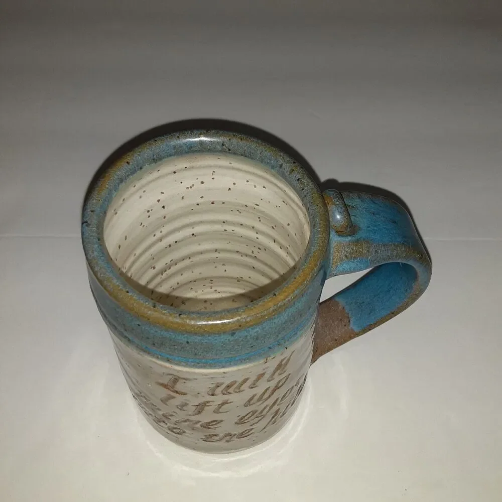 CCC Pottery Stoneware Christian Mug Artist Signed 20 fl oz Sea Blues
